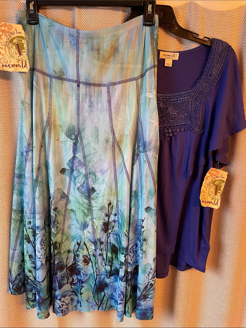 Women’s Royal Blue Embroidered Flutter Sleeve Top With Matching Midi Skirt